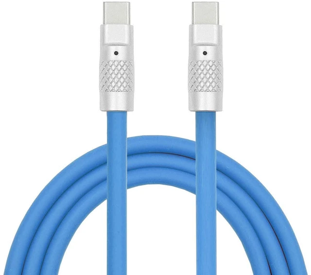 Main image of xiwai 120W Power Type C USB-C to USB-C Liquid Silicone Ultra Soft USB2.0 Data Blue Cable Fast Charge for Laptop Tablet Phone 1M