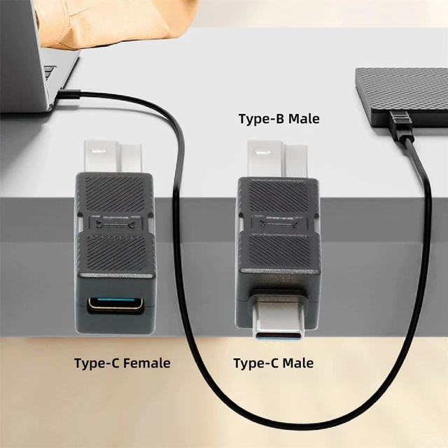 Alt view image 7 of 7 - xiwai 2 Pack USB 3.0 Type-B Male to USB3.0 USB-C Male Female Printer Adapter Kit Data Extension Converter Plug 5Gbps for Disk SSD Camera Black