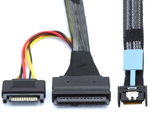 Main image of xiwai PCIe 5.0 MCIO 4X Mini Cool Edge IO to U.2 SFF-8639 NVME PCI-Express with 15P Sata Power Cable for SSD Mainboard 50cm