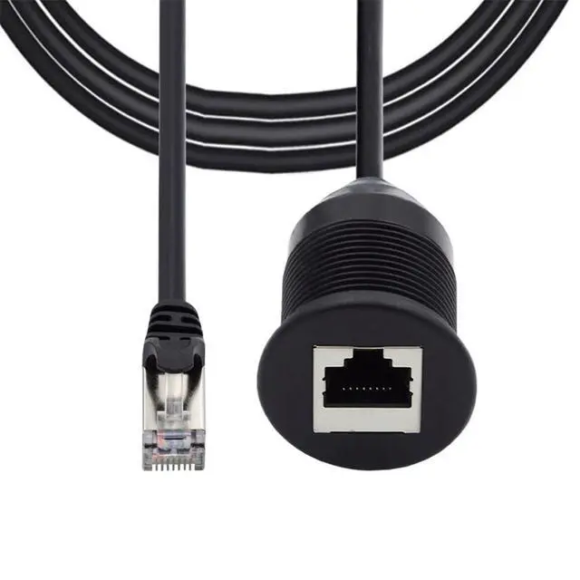 Alt view image 2 of 7 - xiwai Dustproof Waterproof Screw Locking CAT6 RJ45 Male to Female LAN Ethernet Network Extension Cable Car Panel Mount Design 1m