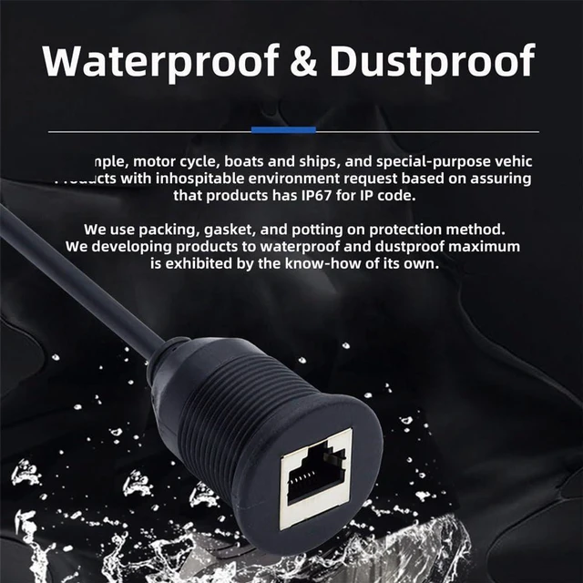 Alt view image 6 of 7 - xiwai Dustproof Waterproof Screw Locking CAT6 RJ45 Male to Female LAN Ethernet Network Extension Cable Car Panel Mount Design 1m