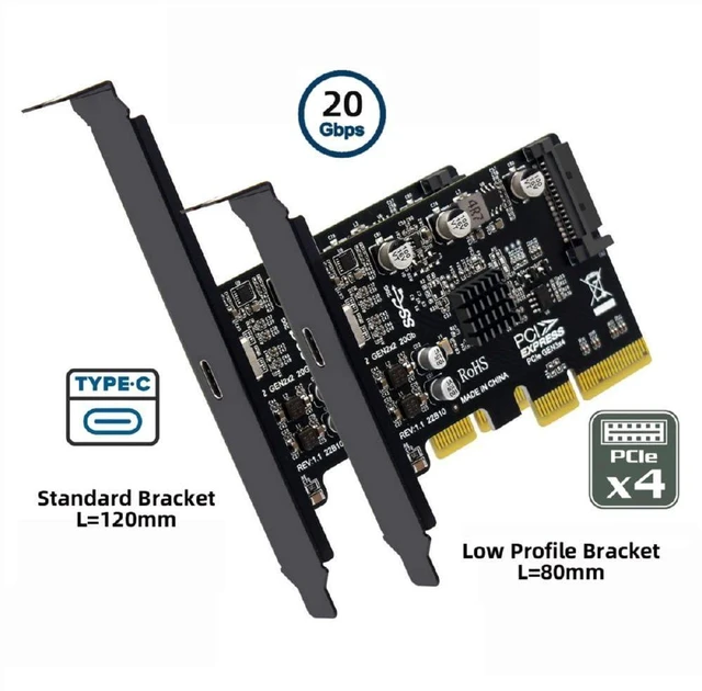 Alt view image 6 of 7 - Xiwai 20Gbps USB 3.2 Gen2 Type-C USB-C to PCI-E 4X Express Card Adapter for Desktop Motherboard