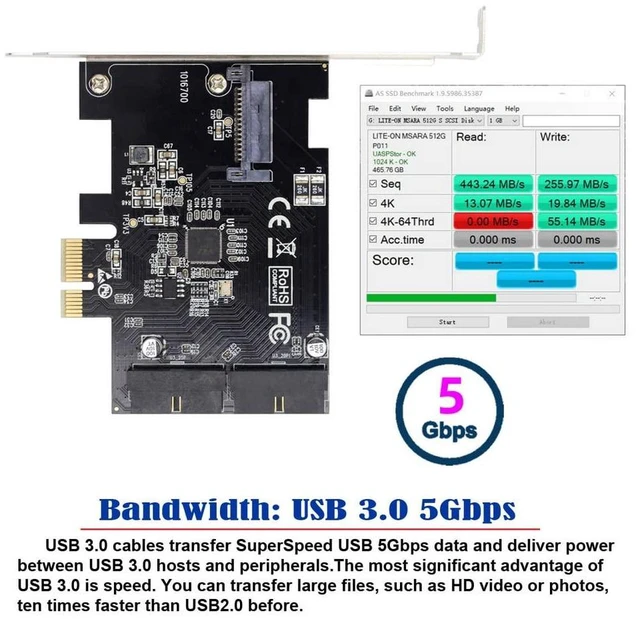 Alt view image 5 of 7 - xiwai PCI-E 1X to 19Pin 20Pin USB 3.0 Header Express Card, USB Front Panel Adapter VL805 for Desktop Computer Motherboard
