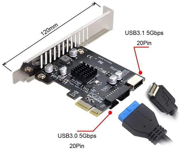 Alt view image 5 of 7 - xiwai 5Gbps Type-E USB 3.1 Front Panel Socket & USB 2.0 to PCI-E 1X Express Card VL805 Adapter for Motherboard