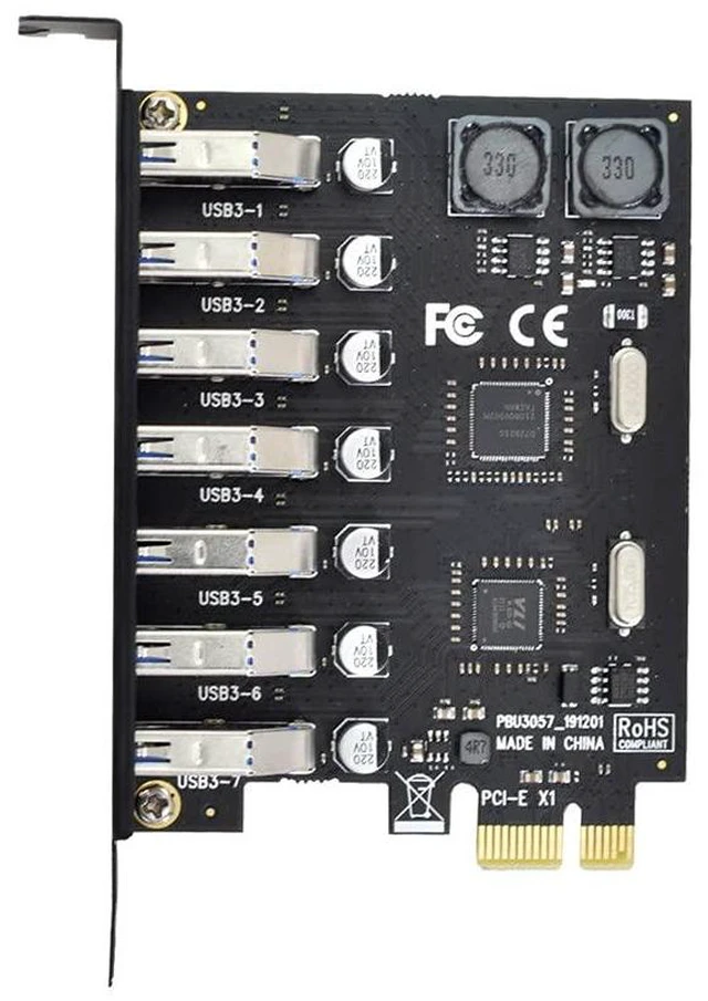 Main image of xiwai 7 Ports PCI-E to USB 3.0 HUB PCI Express Expansion Card Adapter 5Gbps for Motherboard