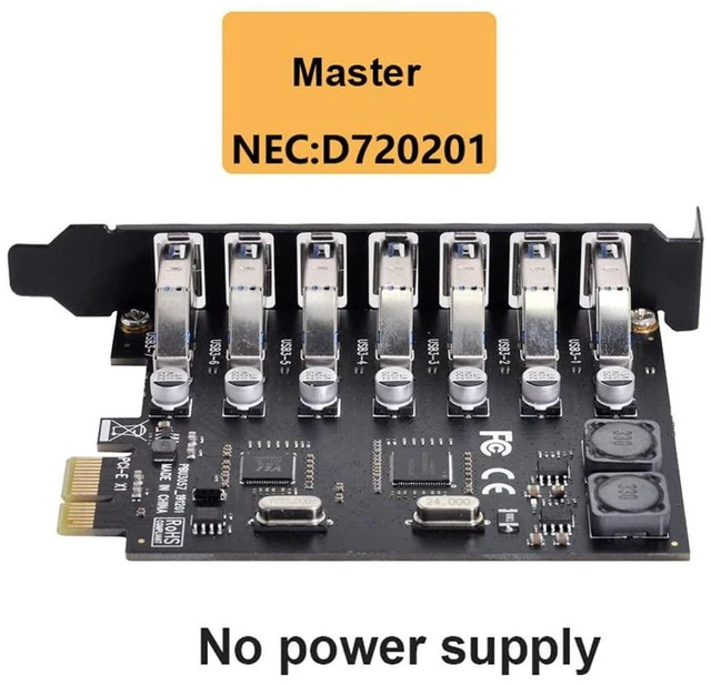 Alt view image 3 of 7 - xiwai 7 Ports PCI-E to USB 3.0 HUB PCI Express Expansion Card Adapter 5Gbps for Motherboard