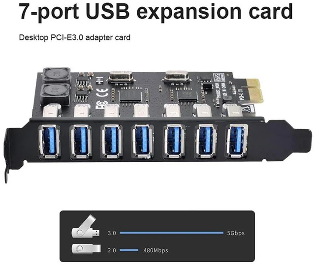 Alt view image 5 of 7 - xiwai 7 Ports PCI-E to USB 3.0 HUB PCI Express Expansion Card Adapter 5Gbps for Motherboard