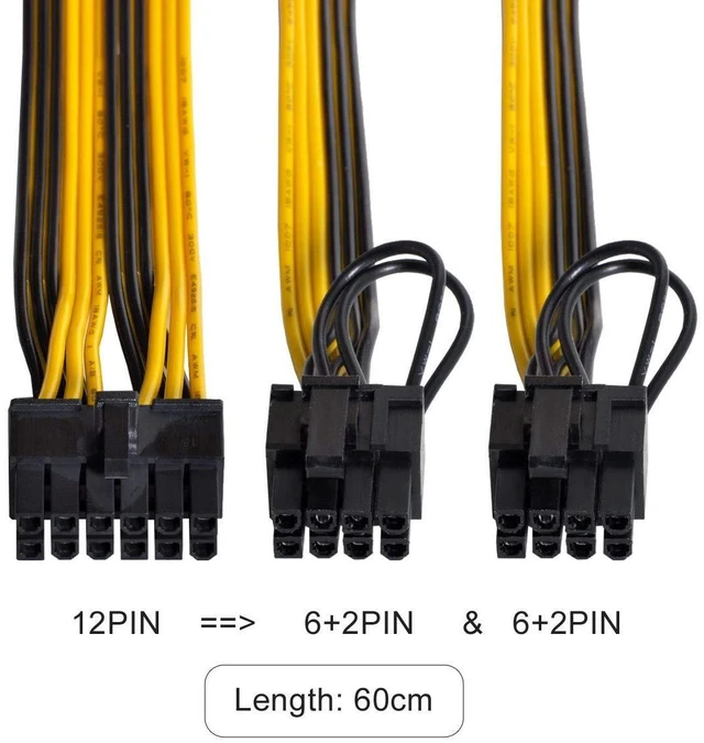 Alt view image 6 of 6 - xiwai Modular Power Supply ATX 12Pin to Dual 8Pin & 6Pin Splitter Cable for GPU Graphics Card 3080 3090 AX850 AX750 AX650