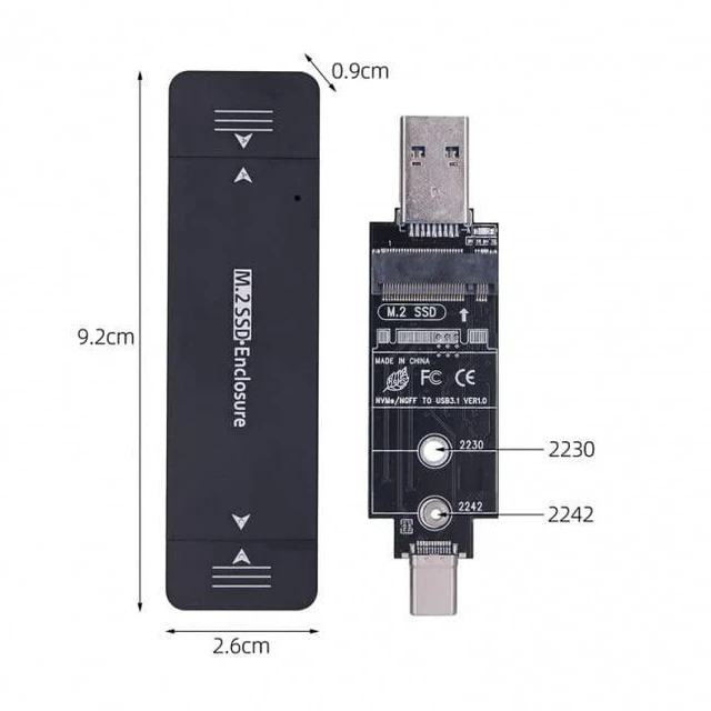 Alt view image 2 of 7 - xiwai Type-C USB3.0 to Combo NVME M-Key M.2 NGFF SATA SSD PCBA Case 2230/2242mm Adapter RTL9210B Chipset