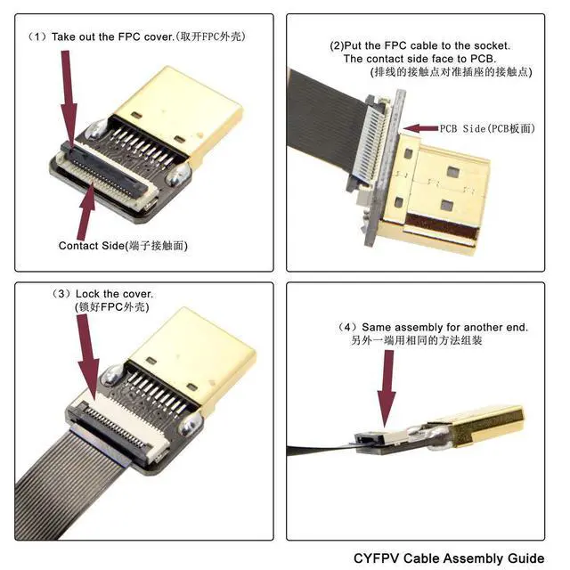 Alt view image 3 of 5 - CYFPV HDMI Male to Female FPC Flat Extension Cable for Camera HDTV Multicopter Aerial Photography 90 Degree Left Angled 20CM