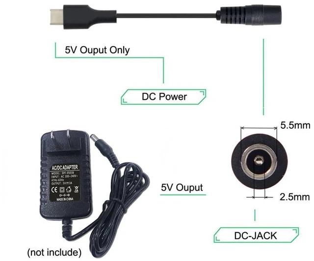 Alt view image 6 of 7 - JSER USB 3.1 Type C USB-C to DC 5.5x2.5mm Power Jack Extension Charge Cable DC 5V 10cm