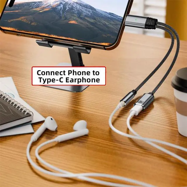 Alt view image 5 of 7 - USB-C to DAC AUX Music 16bit 48kHz 3.5mm Female Audio & 100W PD Power Cable for Laptop Tablet Phone