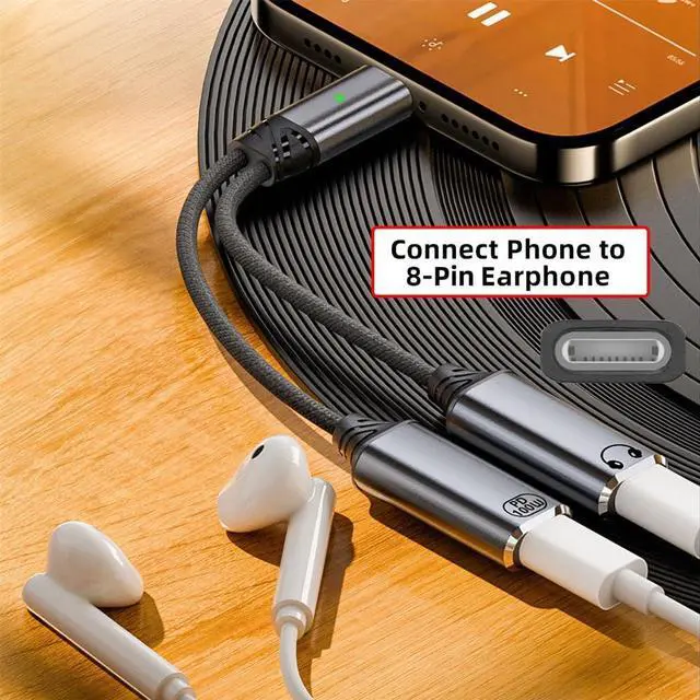 Alt view image 5 of 7 - USB-C to 100W PD Power +8P Female Audio DAC AUX Music 16bit 48kHz Cable for Laptop Tablet Phone