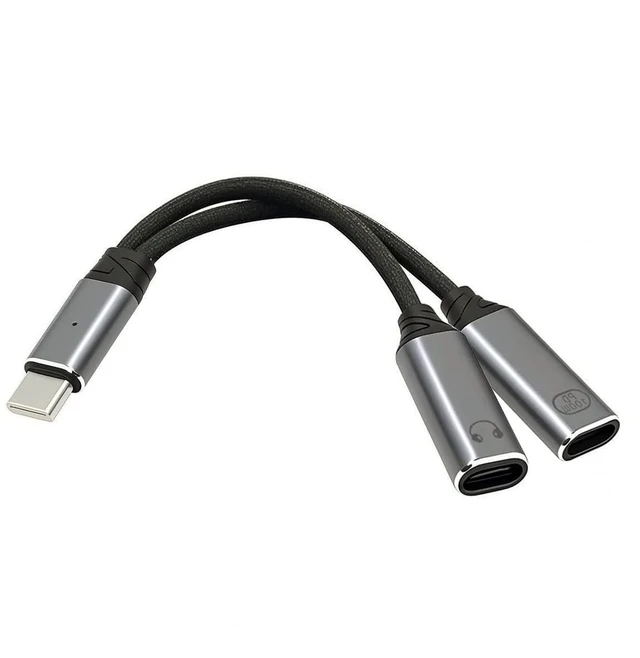 Main image of xiwai USB-C Type-C Male to Dual Female Audio Adapter DAC AUX Music 16bit 48kHz & 100W PD Power Charging Cable for Laptop Tablet Phone More Type C Devices