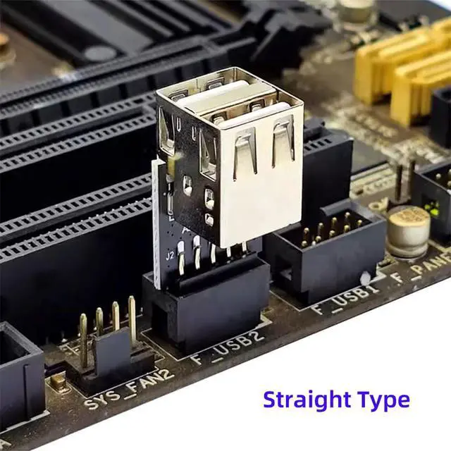 Alt view image 7 of 7 - 3pcs/Set Motherboard 9Pin/10Pin Front Panel Header Female to Dual USB 2.0 Female Adapter Vertical Angled Type 90 Degree