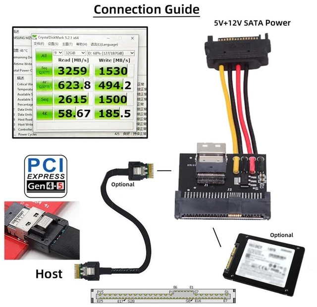 Alt view image 3 of 7 - xiwai Slimline SFF-8654 Female Host to SFF-8639 U.2 U.3 NVME PCIe Adapter PCI-Express SSD for Mainboard