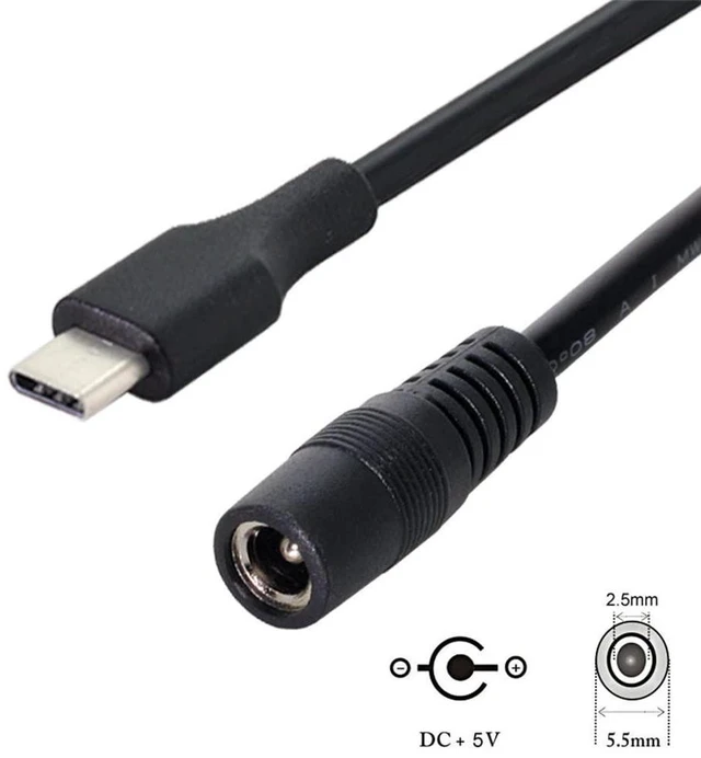 Alt view image 4 of 7 - JSER USB 3.1 Type C USB-C to DC 5.5x2.5mm Power Jack Extension Charge Cable DC 5V 10cm