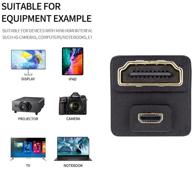 Alt view image 4 of 7 - xiwai 4K Port Savers Micro HDMI 1.4 Male Type-D to HDMI Female Up Opposite U Shape Back Angled 360 Degree Extension Adapter