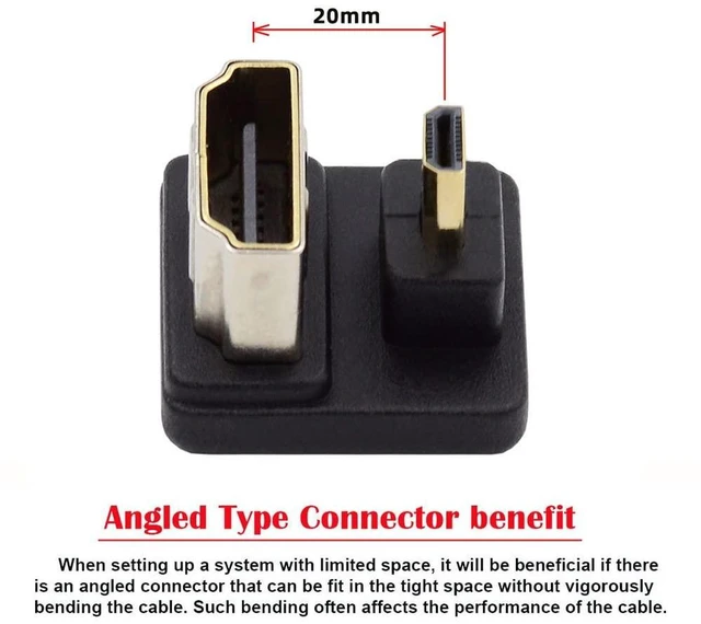 Alt view image 3 of 7 - xiwai 4K Port Savers Micro HDMI 1.4 Male Type-D to HDMI Female Down Opposite U Shape Back Angled 360 Degree Extension Adapter