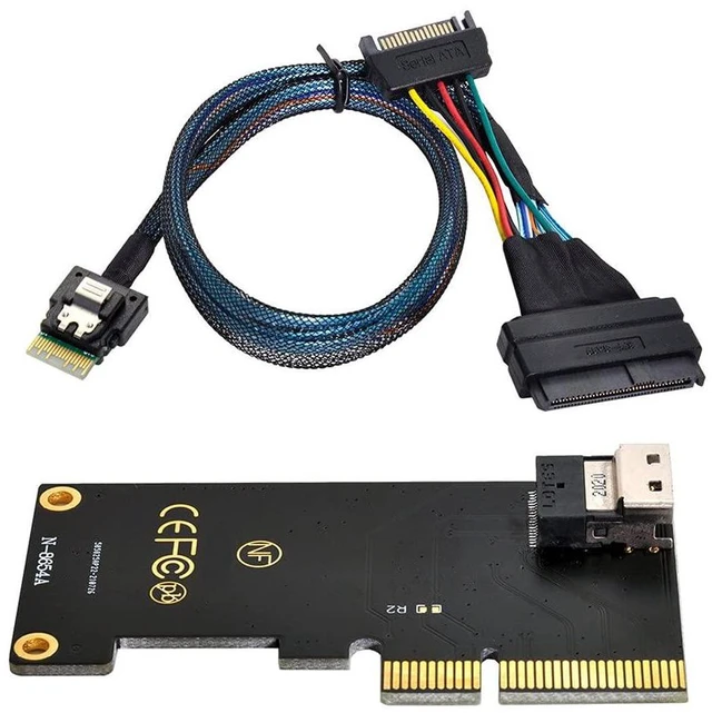 Alt view image 2 of 7 - Xiwai PCI-E 3.0 4.0 to SFF-8654 Slimline SAS Card Adapter and U.2 U2 SFF-8639 NVME PCIe SSD Cable for Mainboard SSD