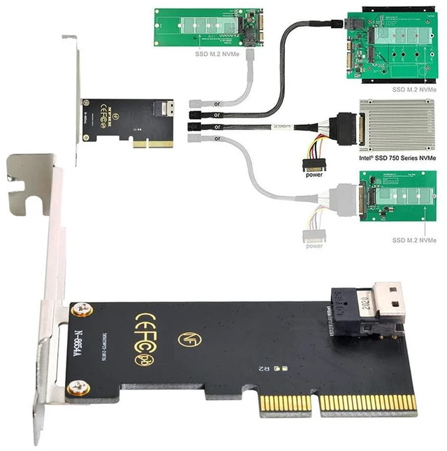 Alt view image 6 of 7 - Xiwai PCI-E 3.0 4.0 to SFF-8654 Slimline SAS Card Adapter and U.2 U2 SFF-8639 NVME PCIe SSD Cable for Mainboard SSD