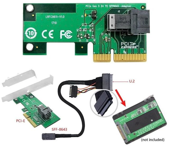 Alt view image 5 of 7 - xiwai PCI-E 3.0 4.0 to SFF-8643 Card Adapter and U.2 U2 SFF-8639 NVME PCIe SSD Cable for Mainboard SSD