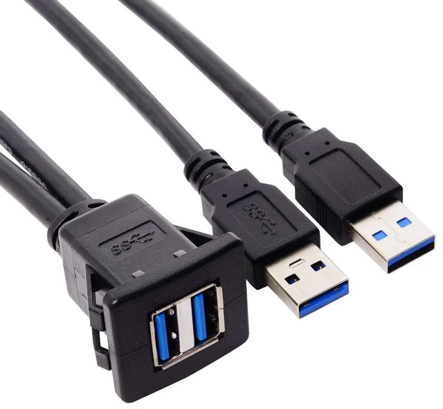 Alt view image 3 of 7 - xiwai 1m Waterproof Dual USB 3.0 Extension Latch Mount Car AUX Cable for Dashboard Panel