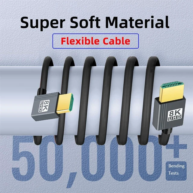 Alt view image 2 of 7 - xiwai Left Angled HDMI 8K to HDMI 2.1 Ultra Soft High Flex HDTV Cable 50cm Type-A Male to Male Hyper Super Flexible Cord 90 Degree High Speed for Computer HDTV
