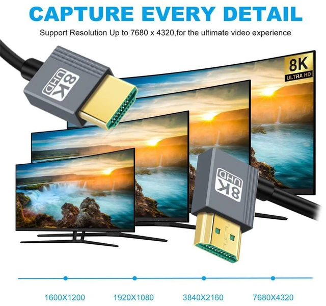 Alt view image 3 of 7 - xiwai Right Angled HDMI 8K to HDMI 2.1 Ultra Soft High Flex HDTV Cable 200cm Type-A Male to Male Hyper Super Flexible Cord 90 Degree High Speed for Computer HDTV