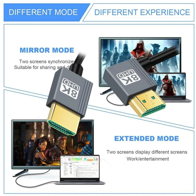 Alt view image 2 of 7 - xiwai Right Angled HDMI 8K to HDMI 2.1 Ultra Soft High Flex HDTV Cable 100cm Type-A Male to Male Hyper Super Flexible Cord 90 Degree High Speed for Computer HDTV