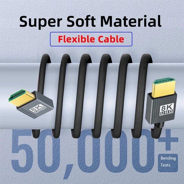 Alt view image 7 of 7 - xiwai Down Angled HDMI 8K to HDMI 2.1 Ultra Soft High Flex HDTV Cable 100cm Type-A Male to Male Hyper Super Flexible Cord 90 Degree High Speed for Computer HDTV