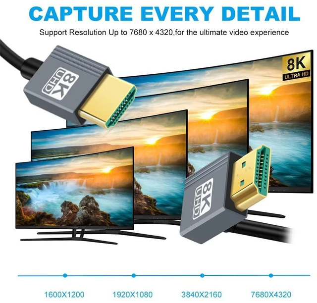 Alt view image 7 of 7 - xiwai Up Angled HDMI 8K to HDMI 2.1 Ultra Soft High Flex HDTV Cable 200cm Type-A Male to Male Hyper Super Flexible Cord 90 Degree High Speed for Computer HDTV
