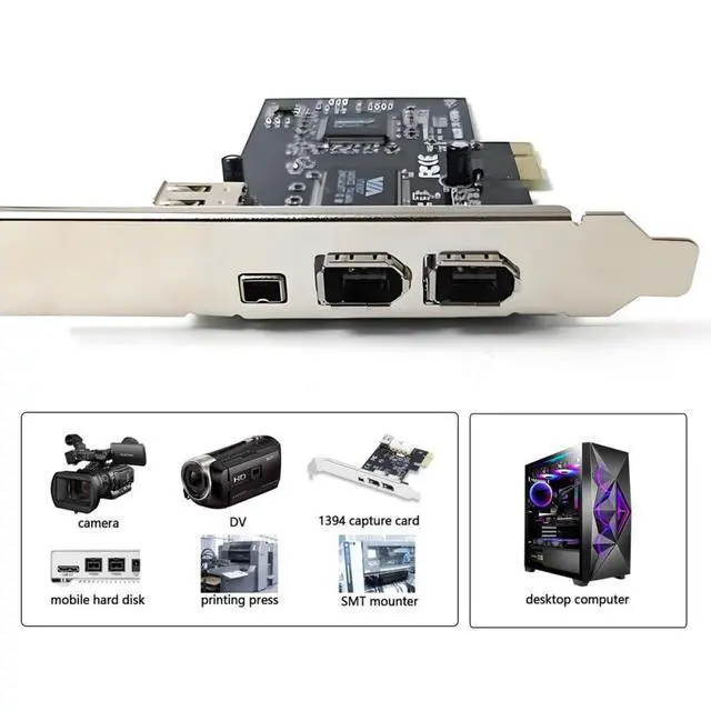 Alt view image 7 of 7 - 400Mbps PCI-E 1X 4X 16X to 4 Ports Firewire 400 Capture Card IEEE 1394a PCI Express Card 6Pin and 4Pin IEEE-1394 Adapter