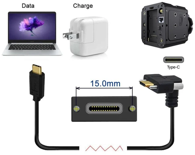 Alt view image 4 of 7 - xiwai USB 3.1 Extension Cable Type-C Male to Panel Mount USB-C Dual Thumbscrew Locking Vertical 90 Degree Up Down Angled 10Gbps Data Cord for Hard Drive Monitor 1.0m