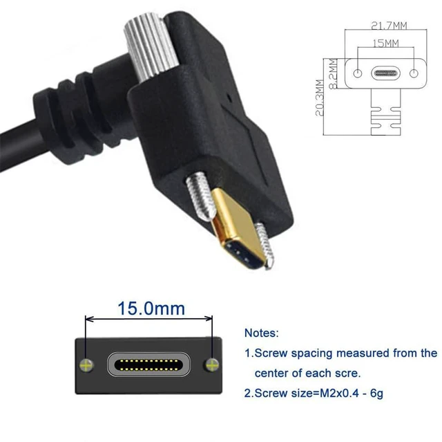 Alt view image 5 of 7 - xiwai USB 3.1 Extension Cable Type-C Male to Panel Mount USB-C Dual Thumbscrew Locking Vertical 90 Degree Up Down Angled 10Gbps Data Cord for Hard Drive Monitor 1.0m