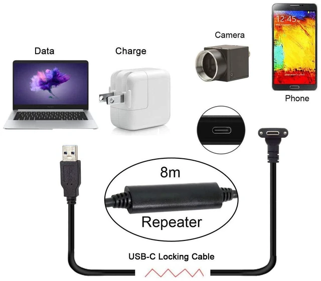 Alt view image 6 of 7 - xiwai 8.0M Down Up Angled USB 3.1 Type-C Dual Screw Locking to USB3.0 Data GL3523 Repeater Cable 90 Degree for Camera Quest Link