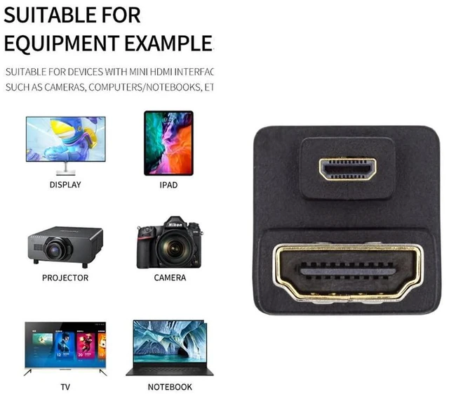 Alt view image 4 of 7 - xiwai 4K Port Savers Micro HDMI 1.4 Male Type-D to HDMI Female Down Opposite U Shape Back Angled 360 Degree Extension Adapter