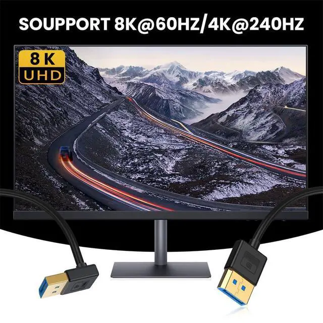 Alt view image 4 of 7 - Ultrafine DisplayPort 1.4 DP to Ultra-HD UHD 4K 144hz DP Cable 8K 60hz Cable Down Angled 90 Degree for Desktop Laptop Monitor 100cm
