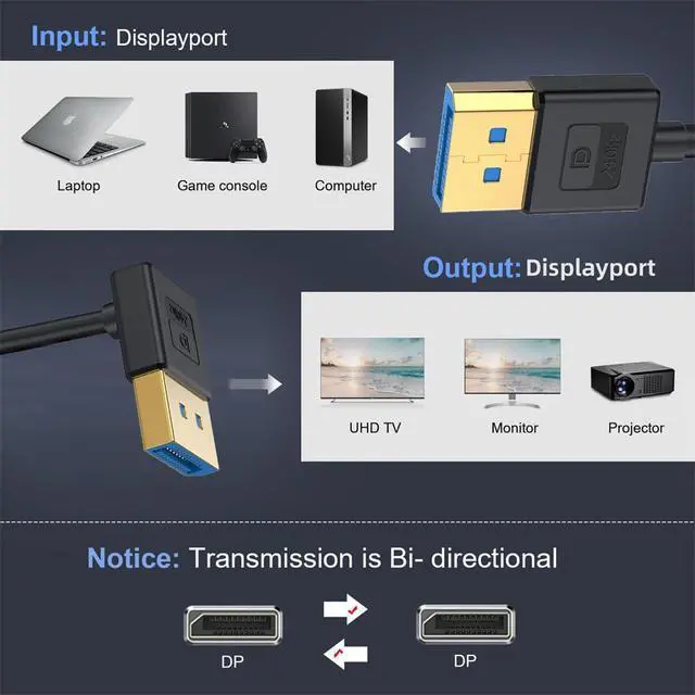 Alt view image 5 of 7 - Ultrafine DisplayPort 1.4 DP to Ultra-HD UHD 4K 144hz DP Cable 8K 60hz Cable Down Angled 90 Degree for Desktop Laptop Monitor 100cm