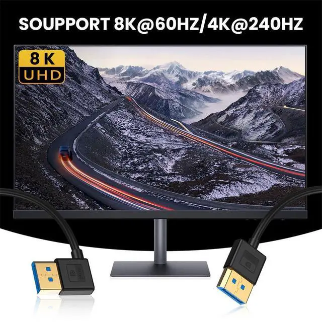 Alt view image 4 of 7 - Ultrafine DisplayPort 1.4 DP to Ultra-HD UHD 4K 144hz DP Cable 8K 60hz Cable Left Angled 90 Degree for Desktop Laptop Monitor 100cm