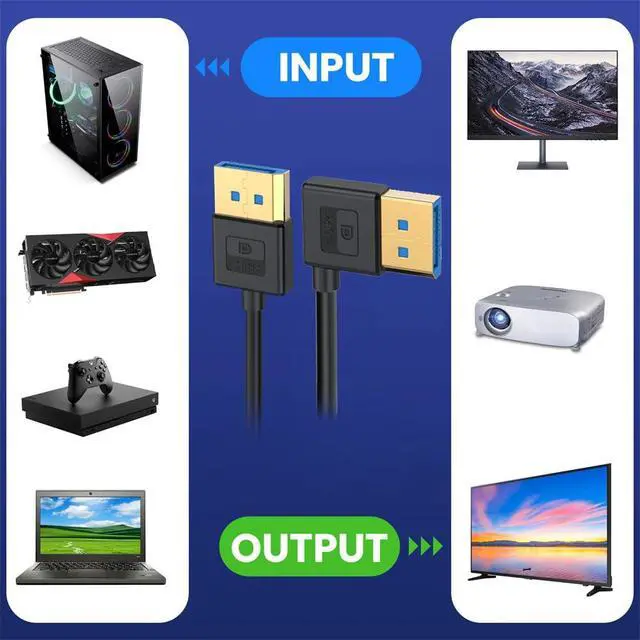 Alt view image 6 of 7 - Ultrafine DisplayPort 1.4 DP to Ultra-HD UHD 4K 144hz DP Cable 8K 60hz Cable Left Angled 90 Degree for Desktop Laptop Monitor 100cm