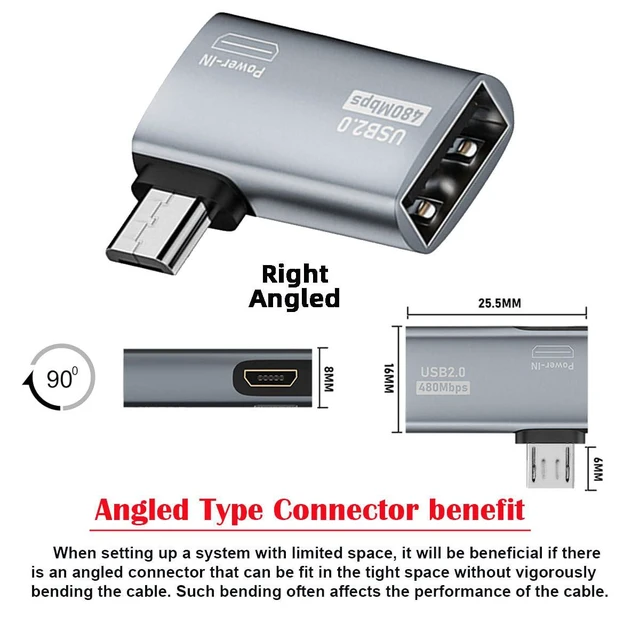 Alt view image 6 of 7 - xiwai OTG Converter Micro USB 2.0 to Type-A Female Host Adapter 90 Degree Right Angled with USB Power for Phone Tablet