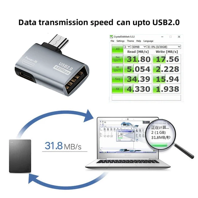 Alt view image 5 of 7 - xiwai OTG Converter Micro USB 2.0 to Type-A Female Host Adapter 90 Degree Left Angled with USB Power for Phone Tablet