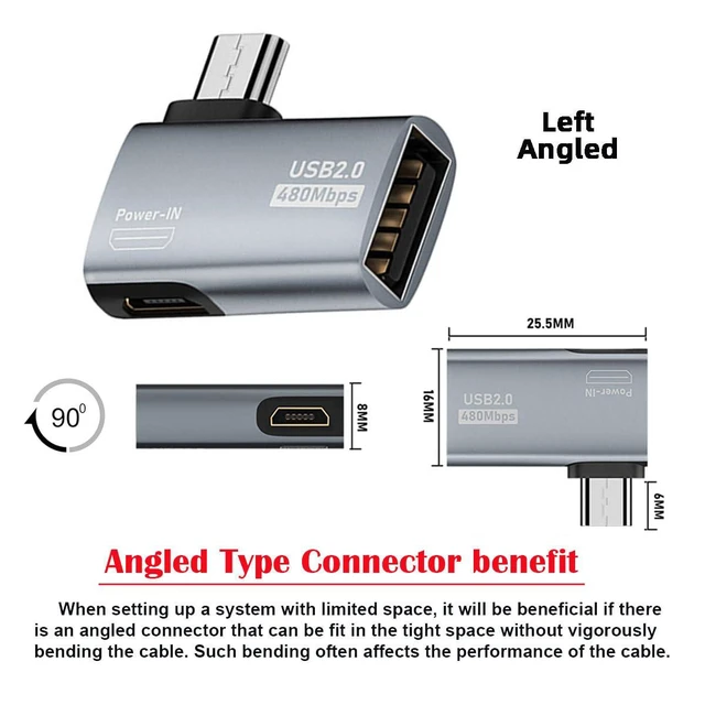 Alt view image 6 of 7 - xiwai OTG Converter Micro USB 2.0 to Type-A Female Host Adapter 90 Degree Left Angled with USB Power for Phone Tablet