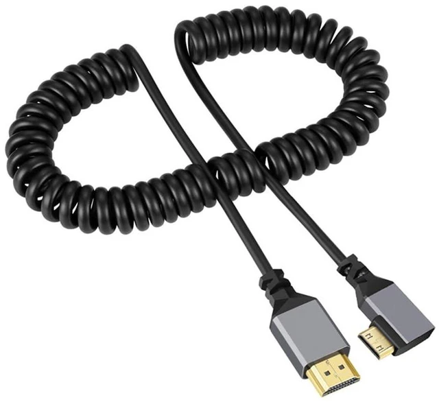 Main image of xiwai HDMI Male 4K 60hz to Mini HDMI 2.0 Male Stretch Coiled Cable 90 Degree Left Angled for HDTV Laptop Computer Monitor