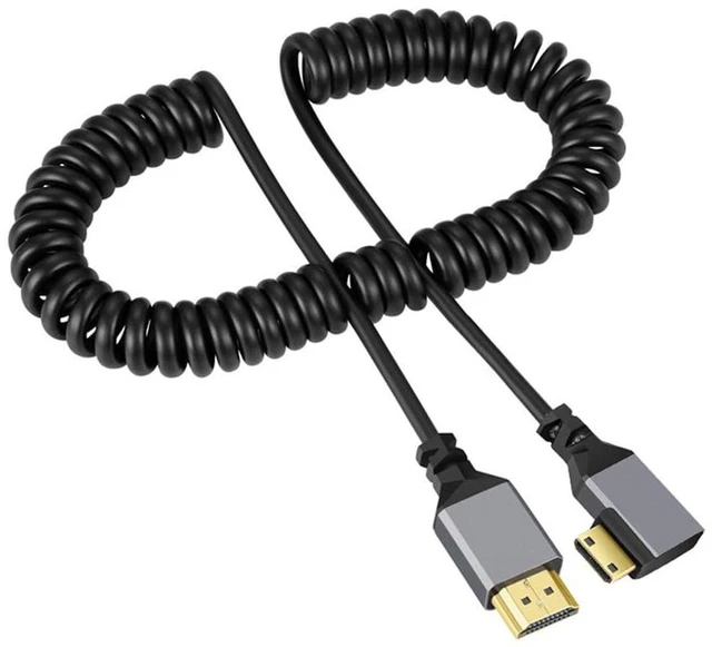 Main image of xiwai HDMI Male 4K 60hz to Mini HDMI 2.0 Male Stretch Coiled Cable 90 Degree Right Angled for HDTV Laptop Computer Monitor