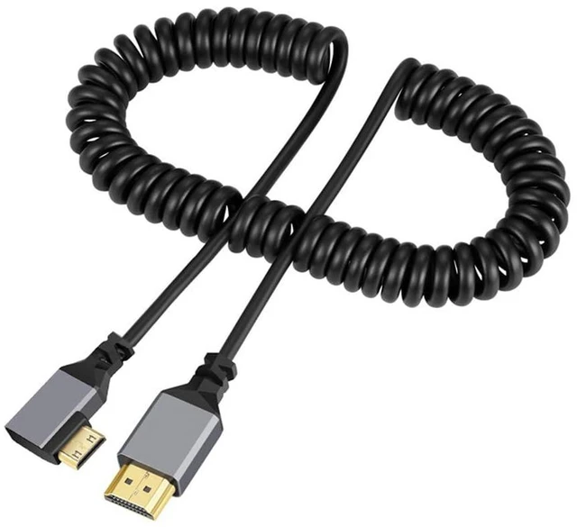 Alt view image 2 of 7 - xiwai HDMI Male 4K 60hz to Mini HDMI 2.0 Male Stretch Coiled Cable 90 Degree Right Angled for HDTV Laptop Computer Monitor
