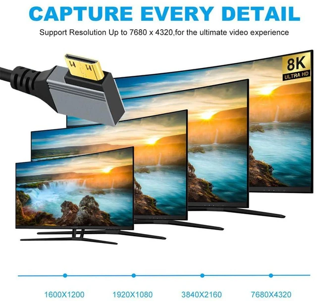 Alt view image 2 of 7 - xiwai Right Angled Mini HDMI 2.1 Male to HDMI Male 90 Degree 8K 60hz Stretch Coiled Cable 100cm for HDTV Computer Laptop Monitor