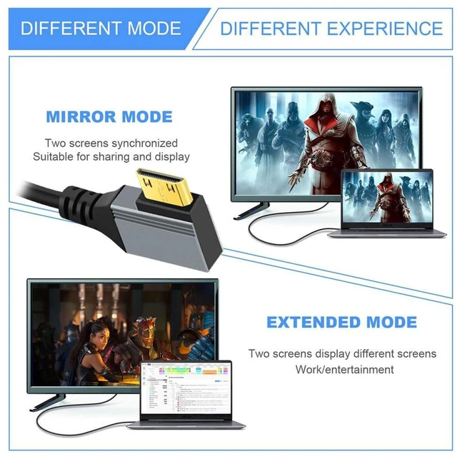 Alt view image 3 of 7 - xiwai Right Angled Mini HDMI 2.1 Male to HDMI Male 90 Degree 8K 60hz Stretch Coiled Cable 100cm for HDTV Computer Laptop Monitor
