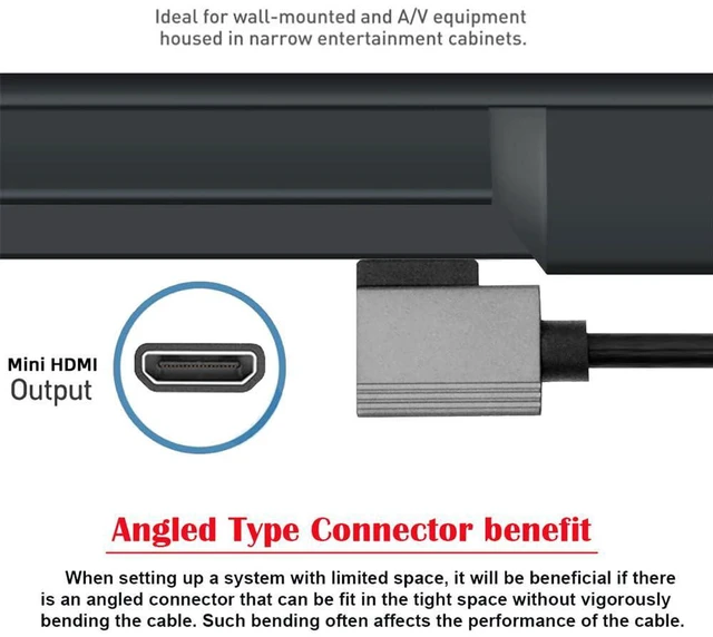Alt view image 7 of 7 - xiwai Right Angled Mini HDMI 2.1 Male to HDMI Male 90 Degree 8K 60hz Stretch Coiled Cable 100cm for HDTV Computer Laptop Monitor